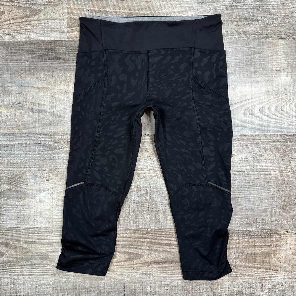 LULULEMON Animal Print CROP MESH Women's Sz 6? Black Leggings